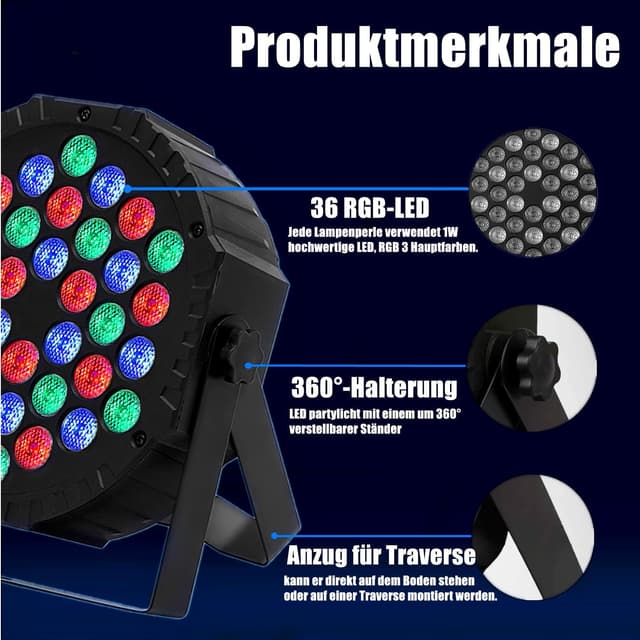 Detalle de ZHENNBY Par Licht mit 36 LED RGB, DMX und Fernbedienung für Bühne, DJ-Set & Party