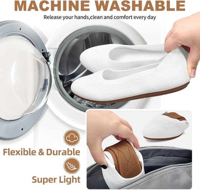 Detalle de Puxowe Damen Strick-Ballerinas mit Rundkappe: bequeme Slip-On Flats für Spaziergänge