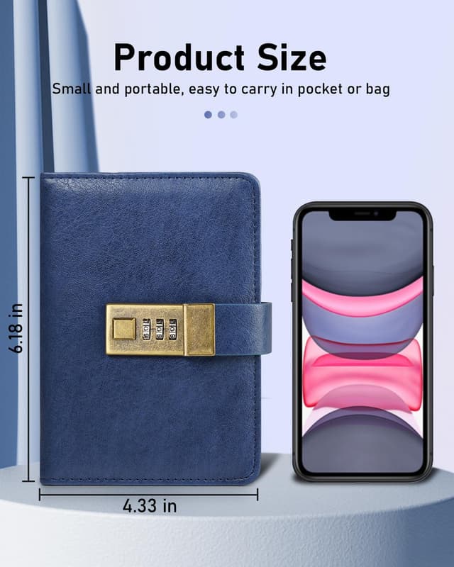 Detalle 2 de WEMATE Passwortbuch mit Schloss und alphabetischen Registerkarten (600+ Passworteinträge)