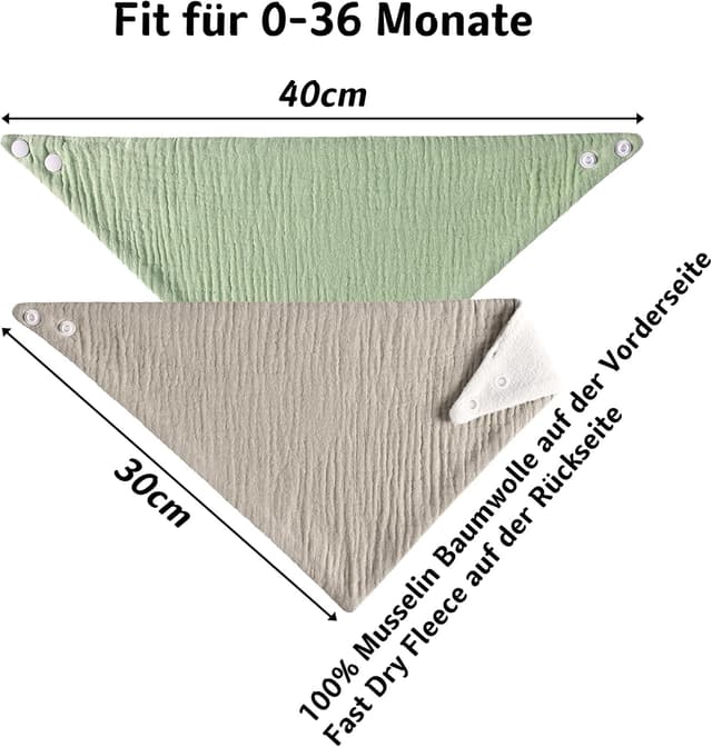 Detalle 2 de Kewlife gift Baby-Lätzchen aus Musselin – verstellbares Dreieckstuch als Halstuch für Jungen & Mädchen