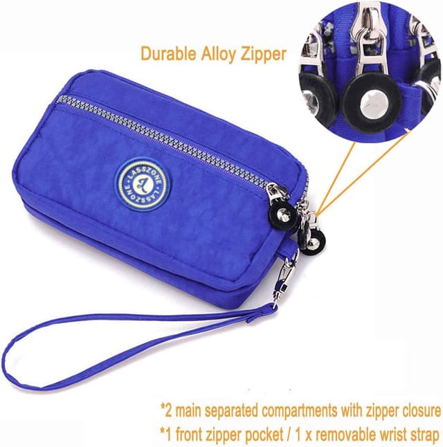 Detalle de LassZone 3-Compartment Nylon Wristlet Wallet Clutch for Mobile Phone, Cards and Cash