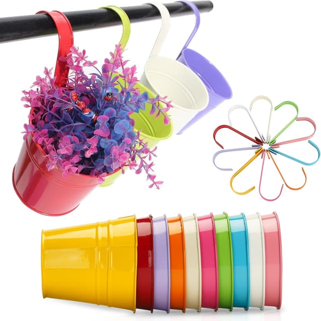 Detalle 1 de KINGLAKE 10-pack 10cm metal hanging plant pots with detachable hook