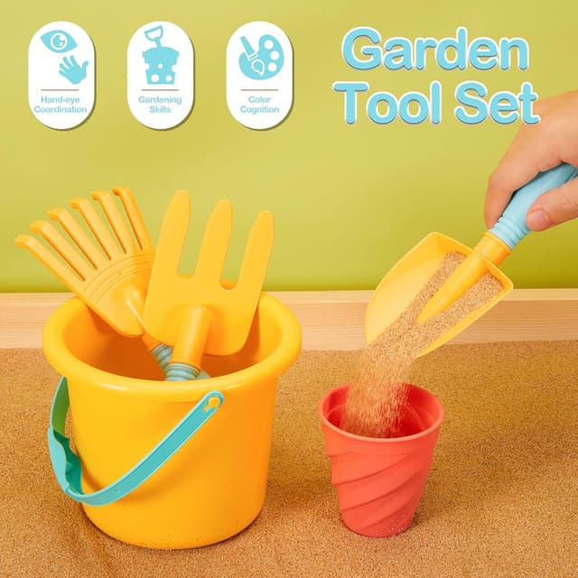 Detalle 2 de LINFUN KIDS kit attrezzi da giardinaggio per bambini (fiori, innaffiatoio, rastrello e pala)