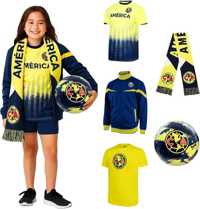 Detalle de Icon Sports Club América Official Soccer Team Ultimate Fan Pack (Kids Unisex) — Jacket, T-Shirts, Scarf & Size 5 Soccer Ball