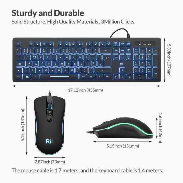 Thumbnail 6 de Rii RK105 wired keyboard and mouse bundle with three-colour backlight (UK layout)