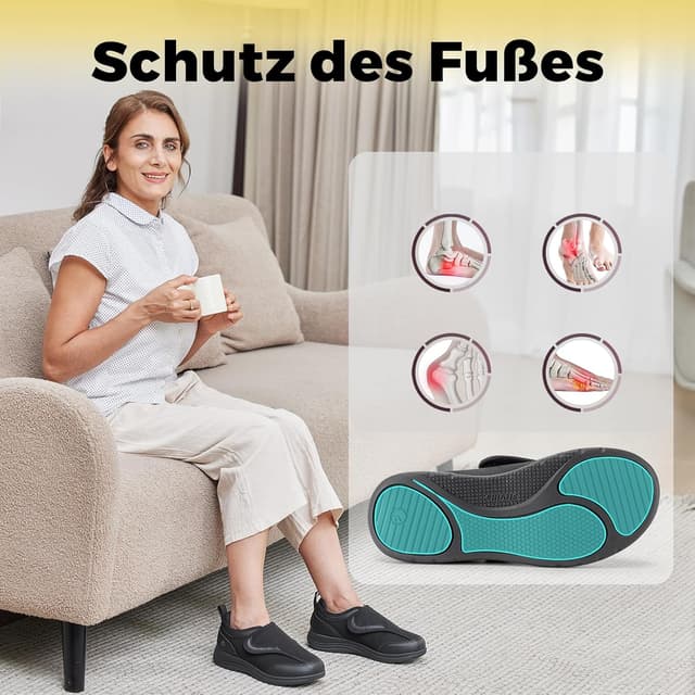 Detalle de FitVille Extra Weit Senioren Hausschuhe für Damen mit Klettverschluss – Gesundheitsschuhe bis Gr. 42,5
