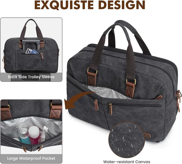 Detalle de S-ZONE borsone espandibile da viaggio 33–50L in canvas nero (weekender, nero)