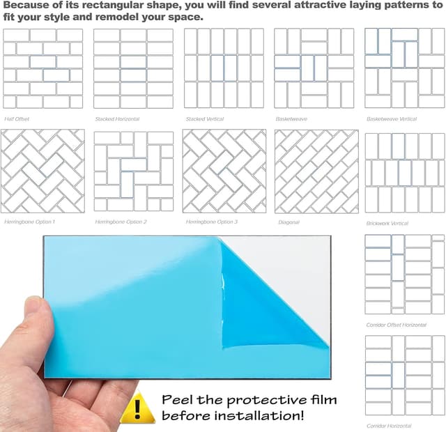 Detalle 2 de AULIGET 100-Piece Polished White Thick PVC Peel-and-Stick Subway Backsplash Tiles (3" x 6")