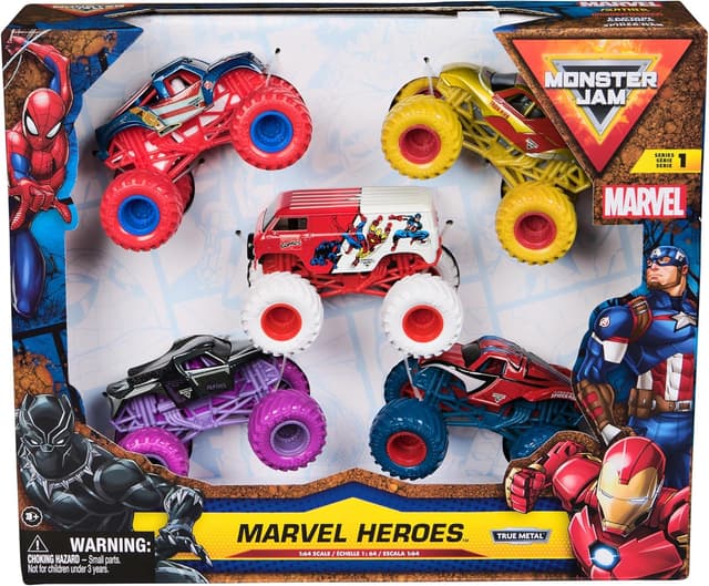 Detalle de Monster Jam – Coffret de 5 véhicules Die-Cast 1:64 Marvel (5 trucks officiels) pour collection