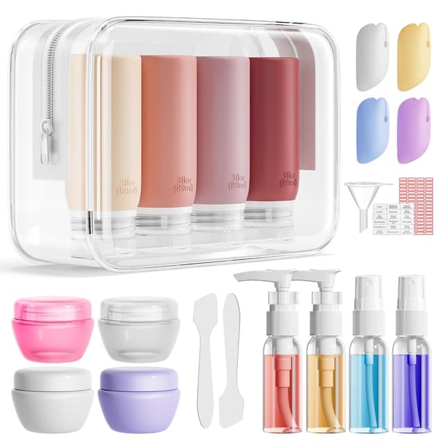 Detalle de Muslish 21-Pack Travel Bottles for Toiletries (Leak-Proof, TSA-Compliant Silicone) with Toiletry Bag