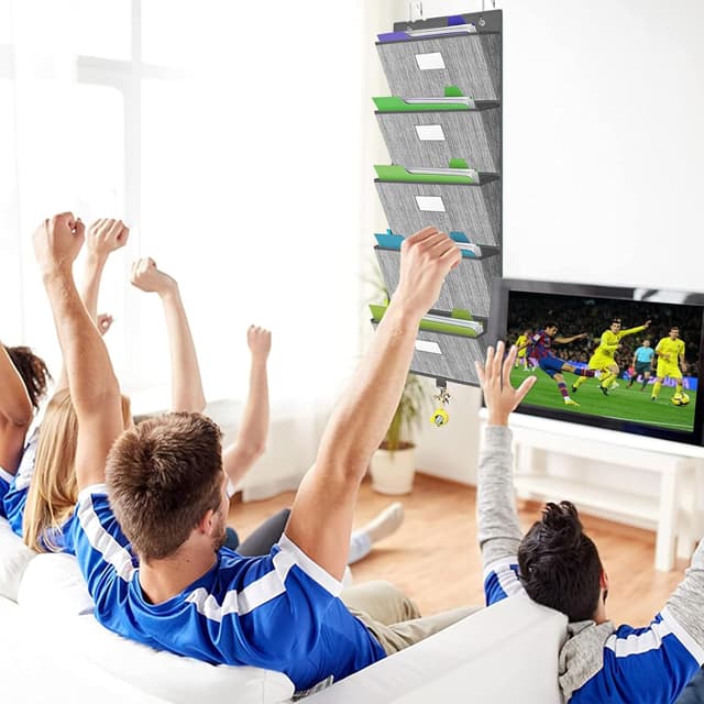 Detalle de VERONLY Over The Door File Organizer (wall mount) with 5 large pockets and labels, dark grey