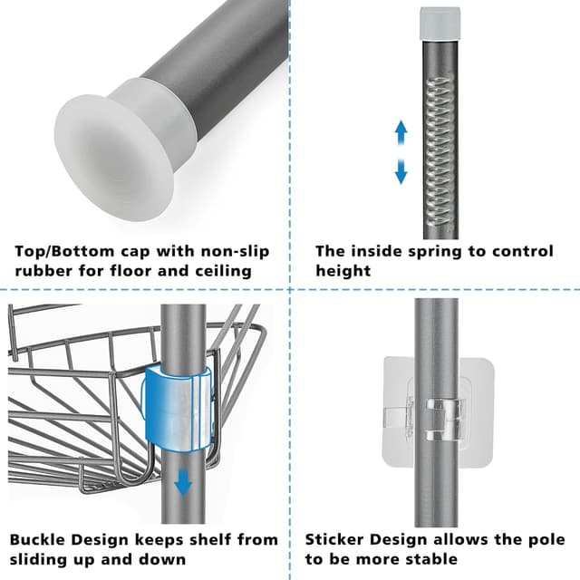 Detalle de KAIMEIYU étagère de douche télescopique sans perçage avec 4 paniers gris (85 à 325 cm)