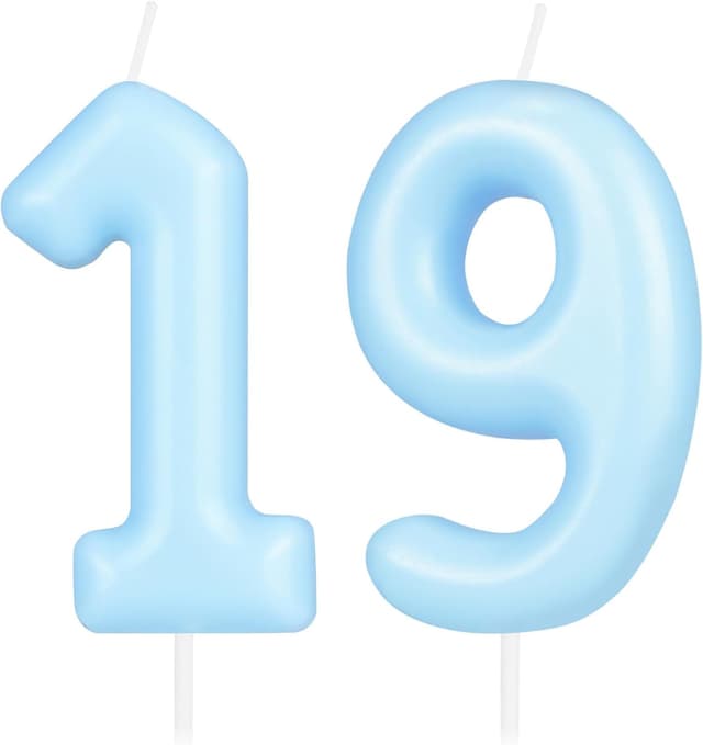 Detalle de Hongplus Macaron Blue Number 19 Candle for Cake (19 Birthday Candle) — Macaron Blue Happy Birthday Cake Topper