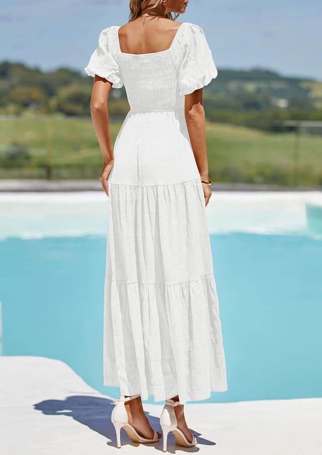 Detalle 2 de PRETTYGARDEN Women’s Summer Puff Short Sleeve Maxi Dress (Square Neck, Smocked Tiered Ruffle)