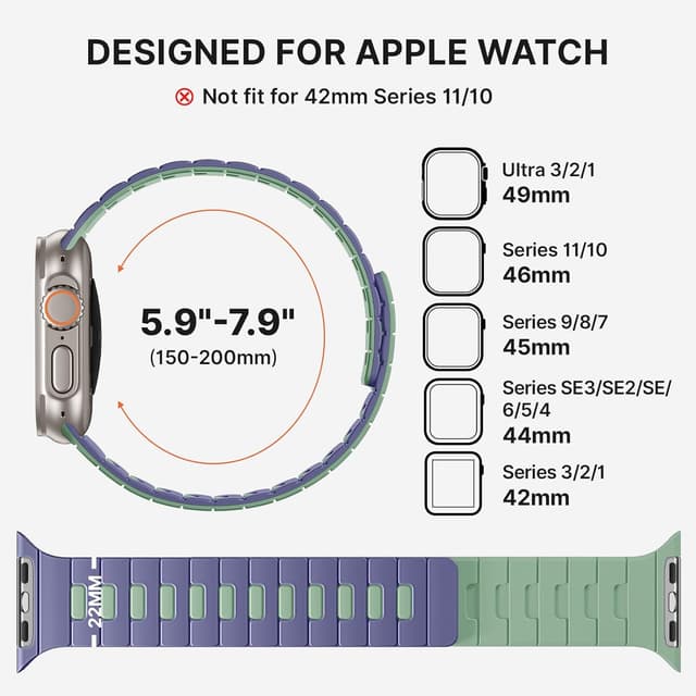 Detalle de Bandletic Double Magnetic Strap for Apple Watch (Soft Reversible Silicone, N56 Magnet) – 38–49mm