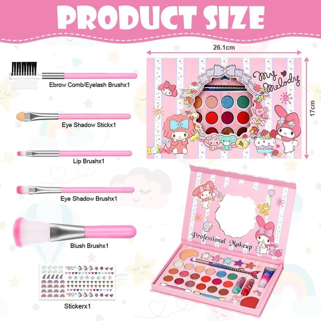 Detalle 2 de Aomig Kids Makeup Sets for Girls (37 pcs) washable make-up kit with 8 brushes