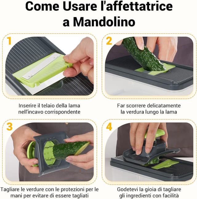 Detalle de Vihoom Mandolina per verdure manuale con 5 lame intercambiabili e contenitore da 1,7 L