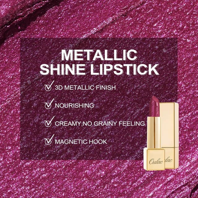Detalle de OULAC Metallic Glanz Finish Lippenstift 04 Sugar Plum (Pflaume Glitzer) – vegan, 4,3 g