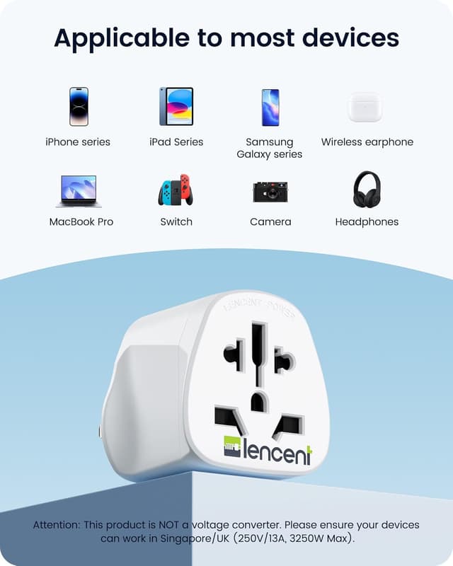 Thumbnail 6 de LENCENT 2Pcs World to UK Travel Adapter (Universal to Type G plug)