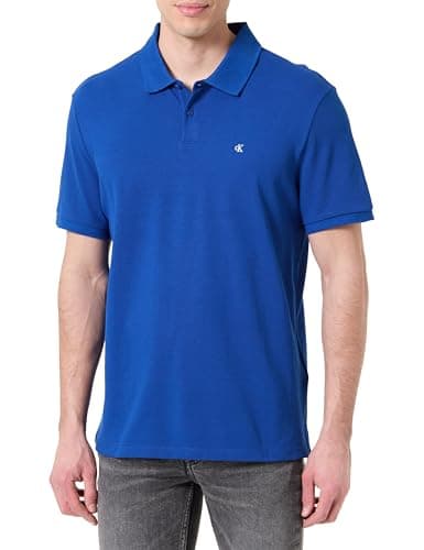 Detalle de Calvin Klein Polo SS Monogram de piqué LV040EM269 para hombre, azul Chase Blue