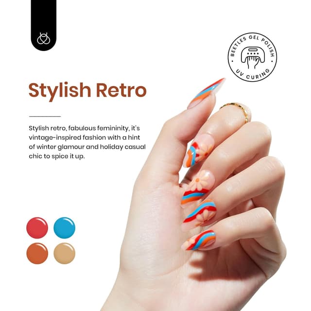Detalle de Beetles UV Nagellack-Set „Stylish Retro“ – 20 Farben mit Base & Top Coat (Soak-Off)