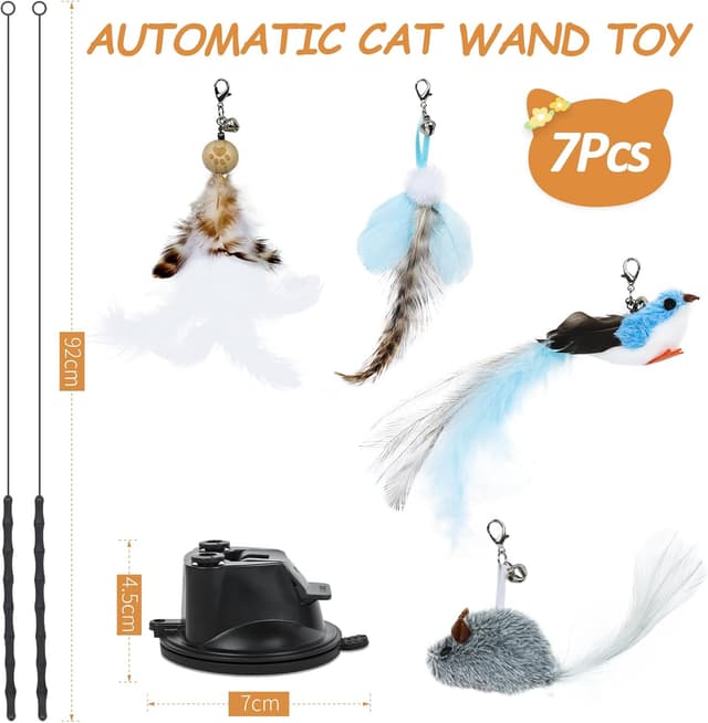 Detalle de Romon Giochi per Gatti (7 pezzi) con uccellino volante e ventosa retrattabile