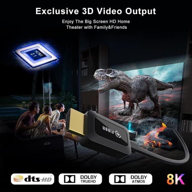 Detalle de FIBBR 8K HDMI Fibre Optic Cable (Active Optical) 3m, 48Gbps, 8K@60Hz, 4K@120Hz/144Hz with eARC & Dolby Atmos support