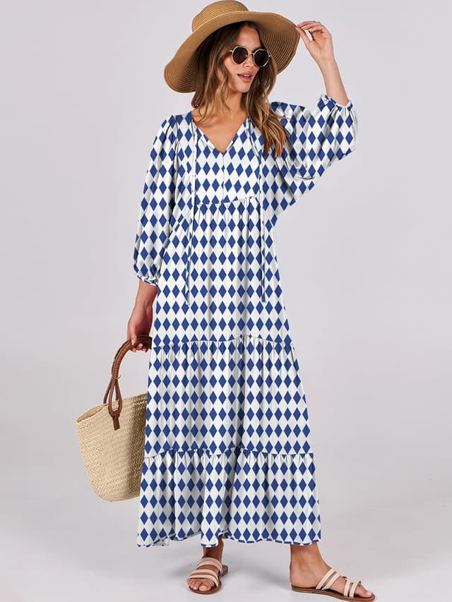 Detalle 2 de ANRABESS Womens Boho Maxi Dress V‑Neck 2026