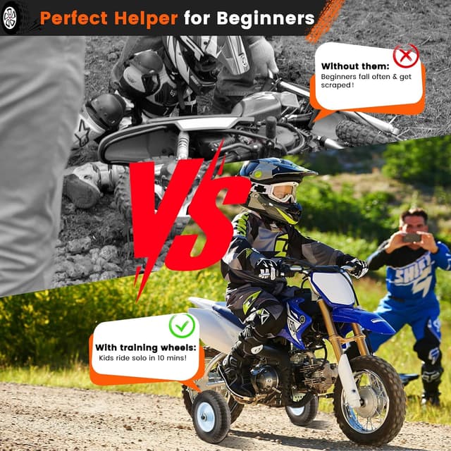 Detalle de Dirt Bike Training Wheels for 50cc Kids Bikes (PW 50, Razor MX125/MX350) – Stainless Steel Stabilizers, Black