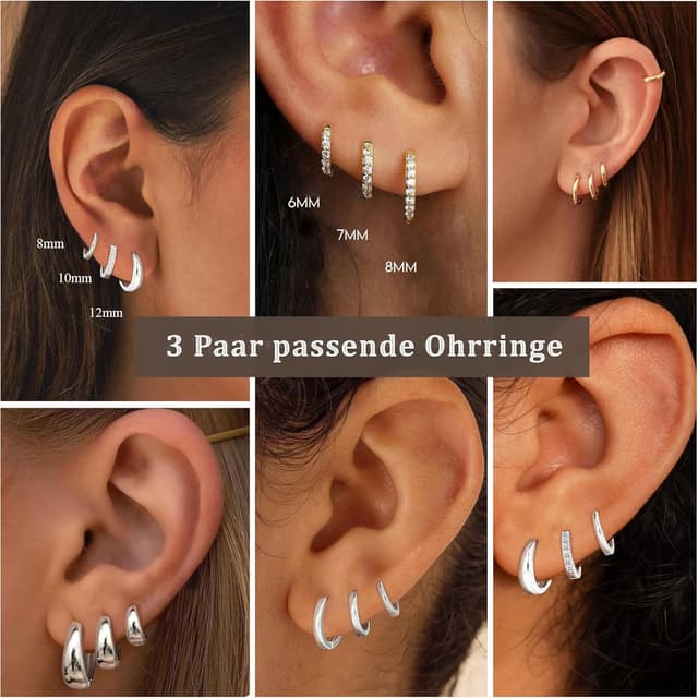 Detalle de Avotto 3 Paar Ohrringe Silber 925 Set