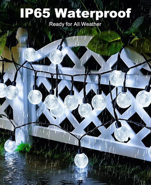 Detalle de btfarm Solar Garden String Lights (12.5m/41ft, 50 LED) – Waterproof Crystal Ball Fairy Lights with 8 Modes
