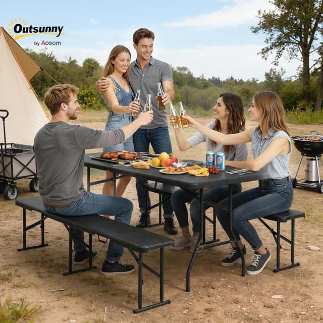 Detalle 2 de Outsunny Table Pliante 180 cm et Bancs Pique-Nique