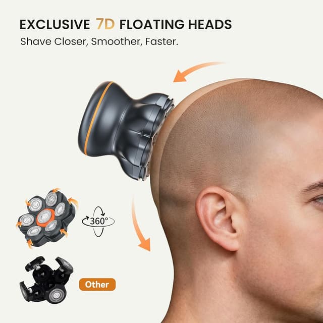 Detalle de Maxgroom Head Shavers for Men (7D Waterproof) – Electric Head Shaver for Bald Men with Flexible Blade and Type-C Charging
