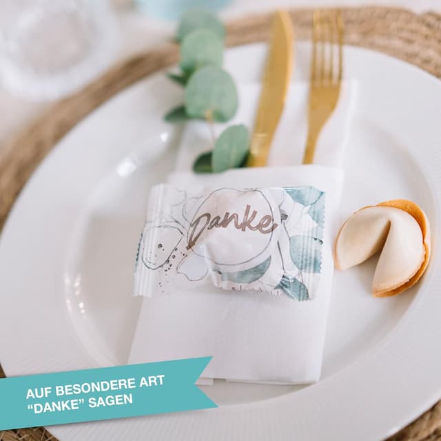 Detalle de FOOD crew 60 Glückskekse „Danke“ – vegane Glückskekse in Geschenkbox, einzeln verpackt