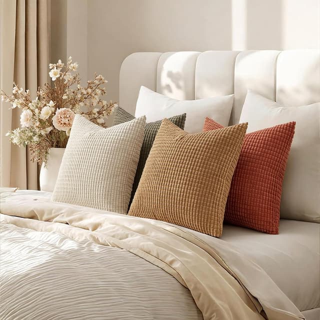 Detalle de MIULEE 4er Set Kissenbezug im Kordsamt-Look (40x40 cm) braun & grün