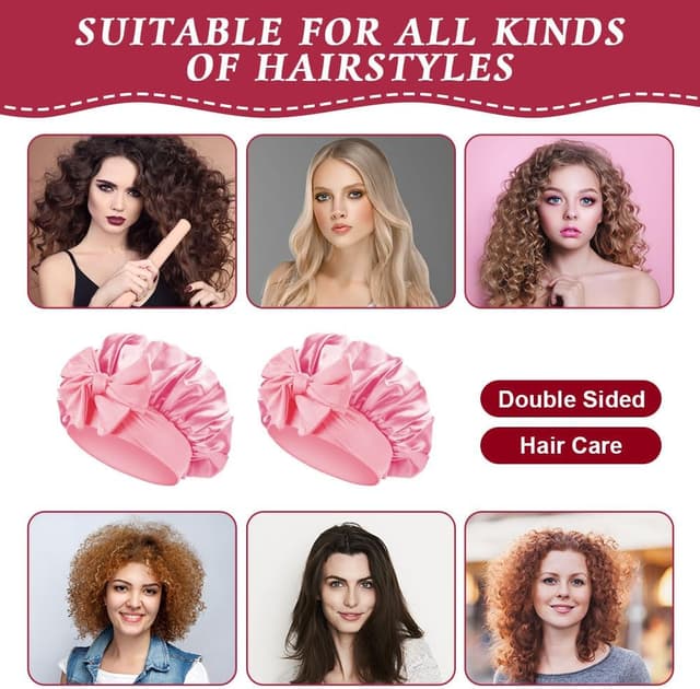 Detalle 1 de ACWOO Bonnet de nuit en satin ajustable pour protéger les cheveux (double couche)