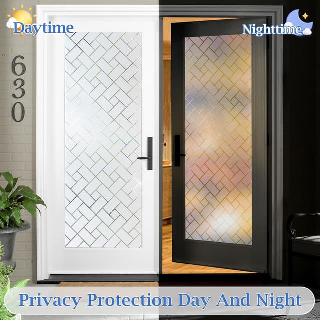 Detalle de Coavas Window Privacy Film (Modern Brick Pattern) for Frosted Windows, Anti-UV, Removable Static Cling, 60x400cm