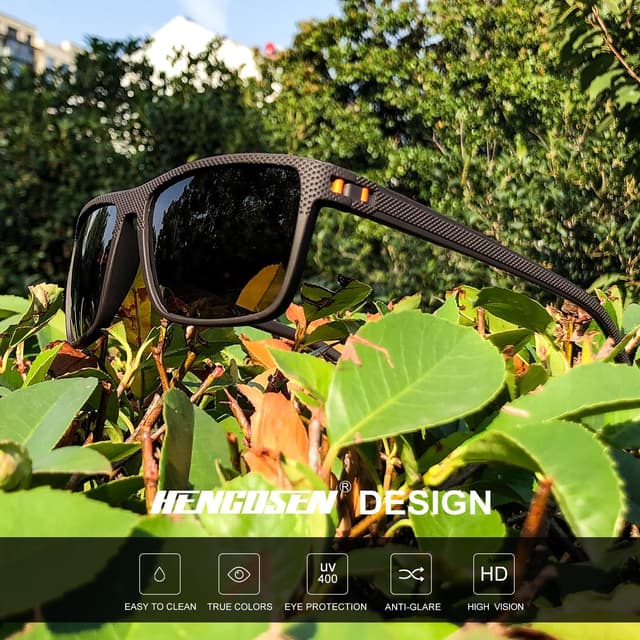 Detalle 2 de HENGOSEN Polarised Men’s Sunglasses with UV400 Protection (Classic Vintage Square Frame)