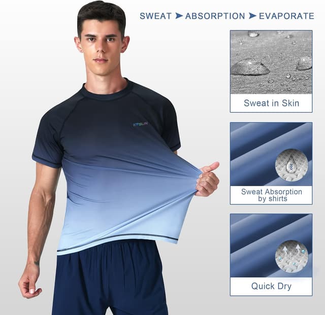 Detalle 2 de KPSUN Mens Swim Shirts UPF 50+ Quick Dry SPF Rash Guard for Outdoor Water & Beach