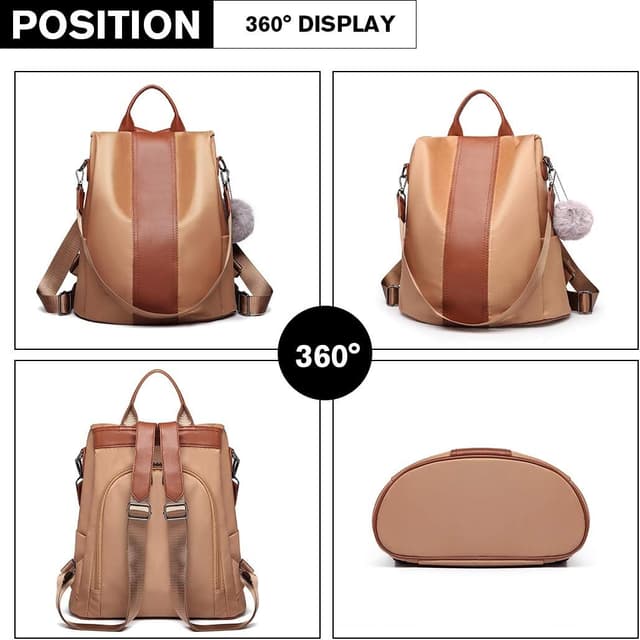 Detalle de Miss Lulu sac à dos en polyester décontracté pour femme, design antivol et poche sécurisée