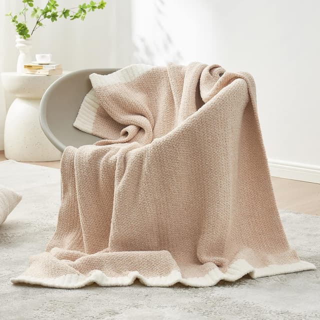 Detalle de Snuggle Sac Heather Beige Microfiber Knit Throw Blanket, Reversible 50x60 inches