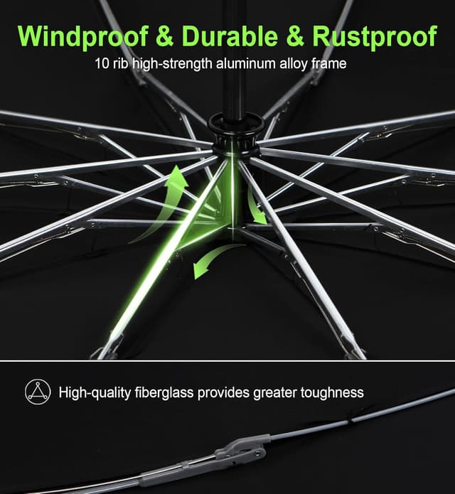 Detalle de TUMAAOTU Compact Inverted Umbrella with Never Forget Carabiner Handle – windproof travel umbrella, auto open/close