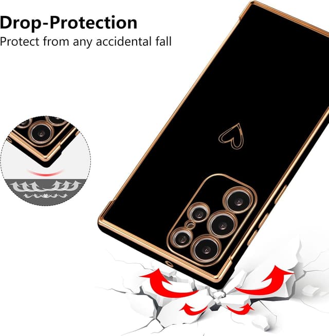 Detalle de ZTOFERA Handyhülle für Samsung Galaxy S22 Ultra 5G (6,8 Zoll) – Silikon-Schutzhülle mit Herzmuster, stoßfest, Schwarz