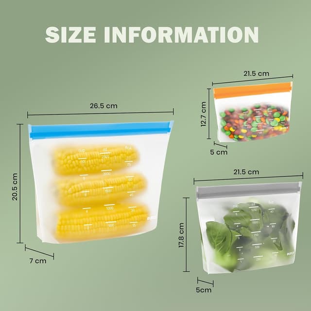 Detalle de IDEATECH Reusable Silicone Freezer Bags (20-Pack) – stand-up food storage pouches, BPA-free