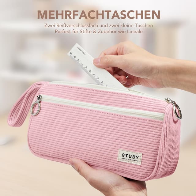 Detalle de KALIDI corduroy large pencil case with hand strap and 2 zip compartments