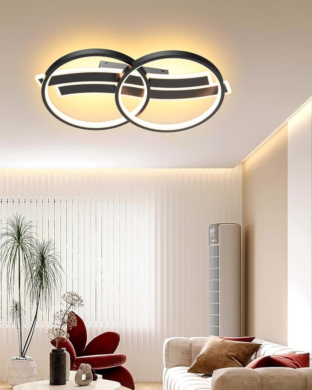 Detalle 2 de MOUNM Lampadario plafoniera LED camera da letto nero con telecomando, dimmerabile 3000K-6000K (30W) e forma a nota musicale