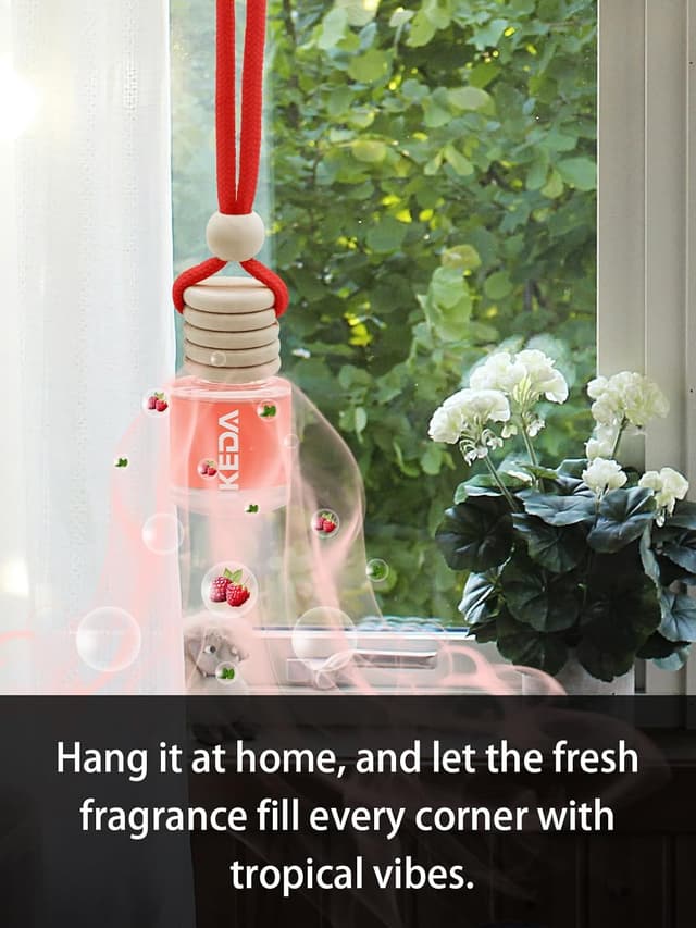 Detalle de Ikeda Auto-Lufterfrischer für Männer und Frauen (45+ Tage), 10 ml – hängender Lufterfrischer mit Clip für Auto und Zuhause, Beere