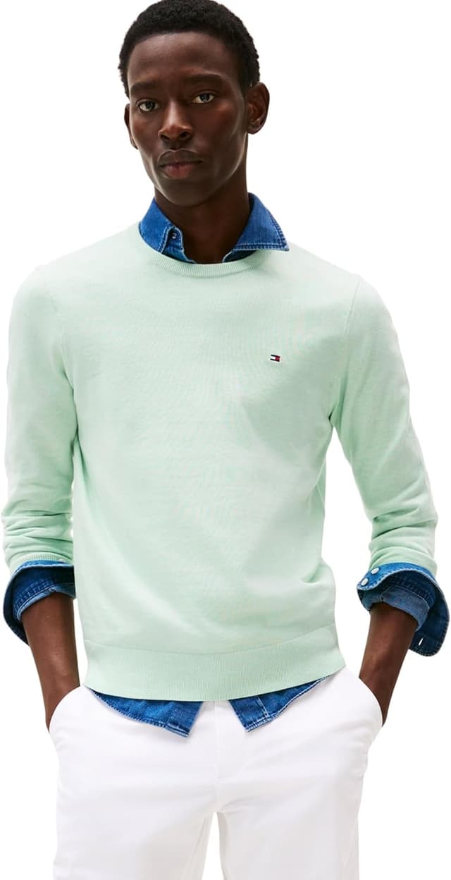 Detalle de Tommy Hilfiger Uomo Pullover Essential in cotone con girocollo