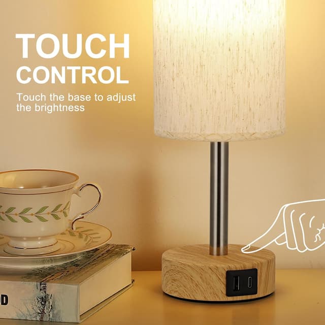 Detalle de Aooshine Bedside Lamps set of 2, USB-C ports