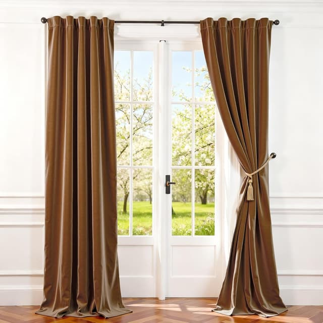 Detalle de Lazzzy Velvet Blackout Extra Long Thermal Insulated Curtains (Beige) — Rod Pocket, 2 Panels, 42" x 108